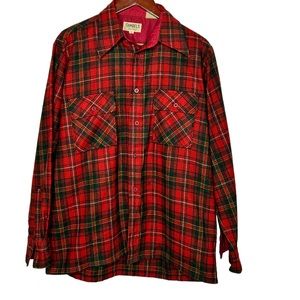 Men’s Red Plaid Flannel Shirt Medium Gimbels Wool Blend Cabincore Rustic